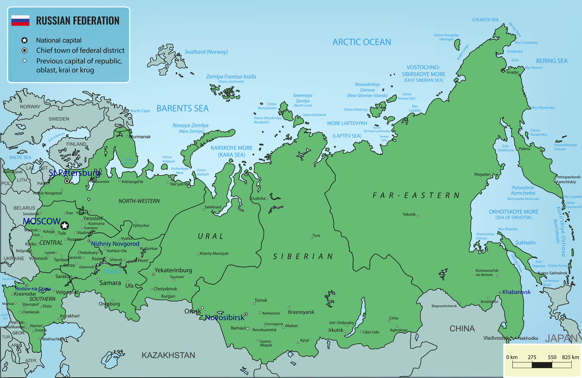 Karte der Russischen Föderation mit Gebieten
